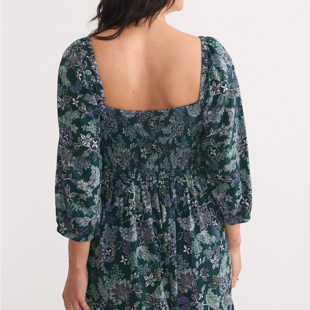 MARINE LAYER IVY SMOCKED DRESS IN FOREST FLORAL - Large - Picture 4 of 17